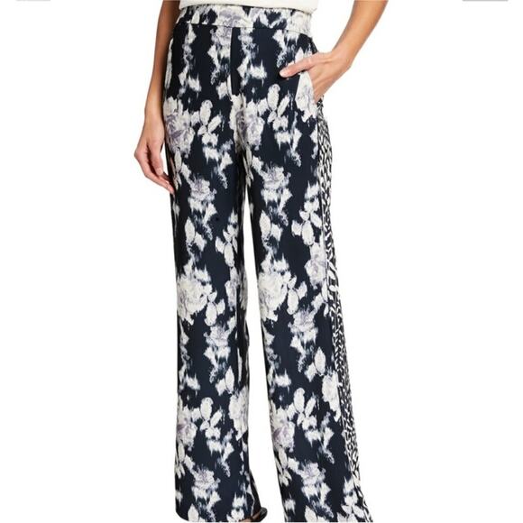 Natori Tie-Dye Floral Fluid Crepe Pull On Pants Black/White/Grey Sz XL Cocktail - Picture 4 of 16